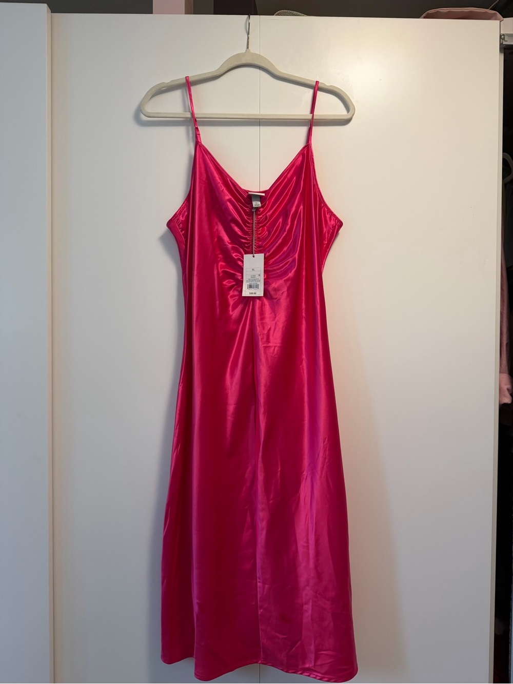 NWT Women’s Hot Pink Satin Slip Dress with Spaghetti Straps